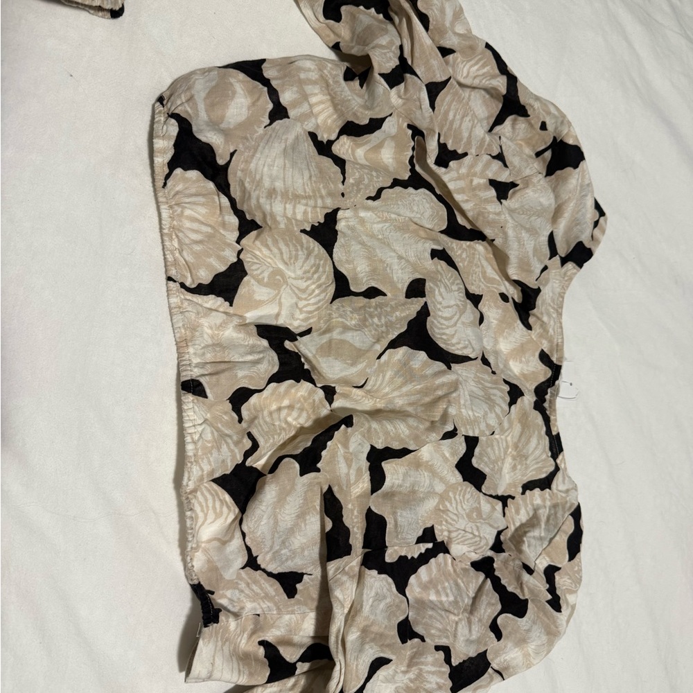 Beige and Black Shell Print Top